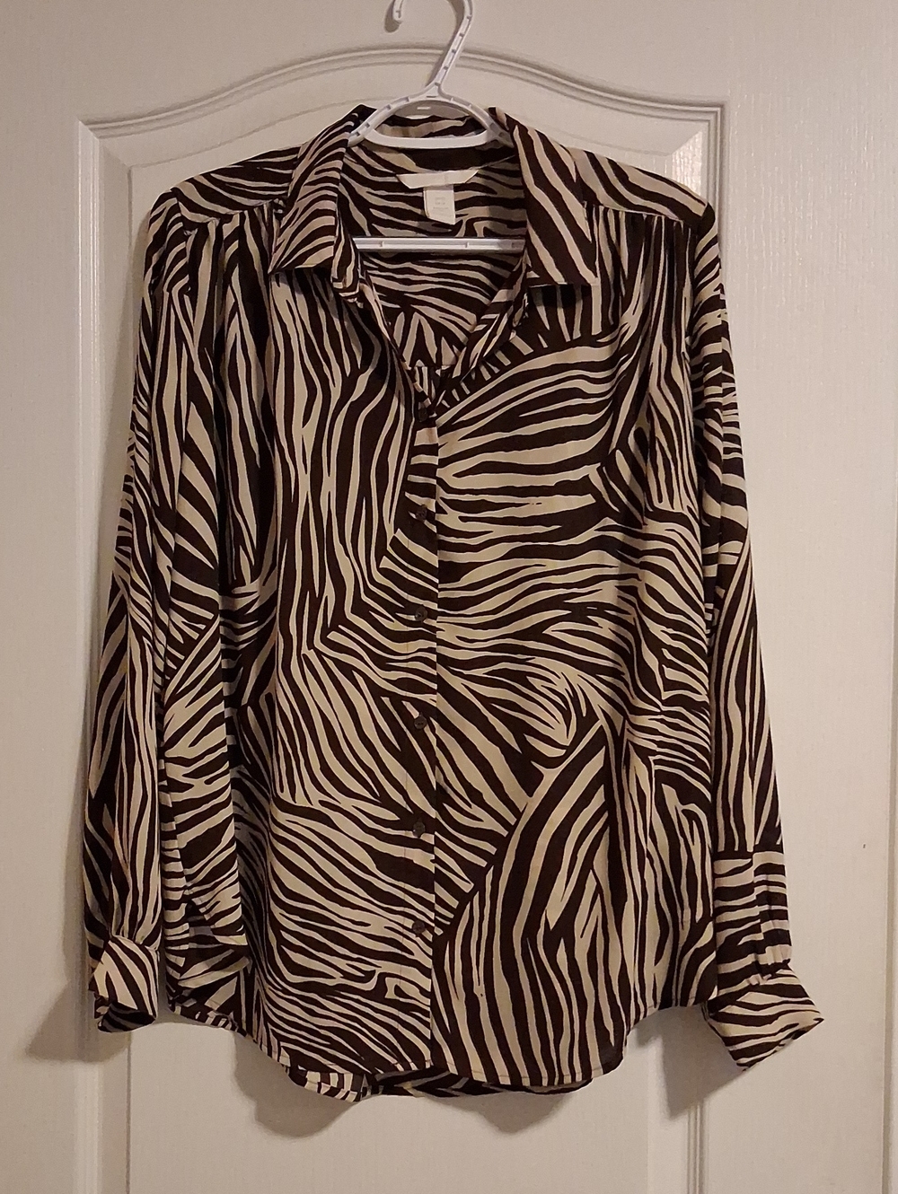 H&M Zebra-Print Button-Down Shirt in Brown and Cream